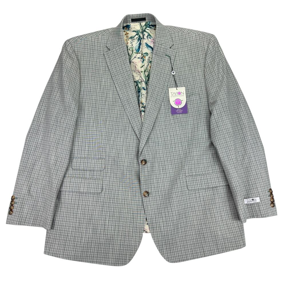 Tayion Mens Agordy Regular Fit Plaid Suit Jacket Gray Green 50R